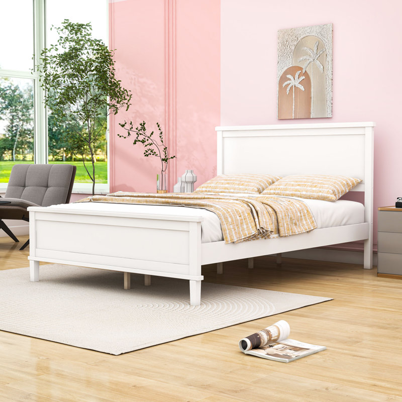 Wood Platform Bed with Under-Bed Storage, White, King