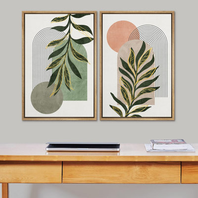 Jungle Palm Leaf Geometric Polygons Abstract Shapes Framed On Canvas 2 Pieces Print -  IDEA4WALL, FCV-A006-2208-IRS41-B.WD-16x24x2