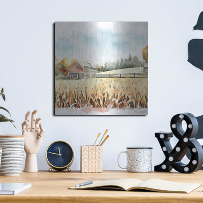  «Countryside Autumn Barn 1» par Nicole DeCamp, art mural en métal, 12 po x 12 po