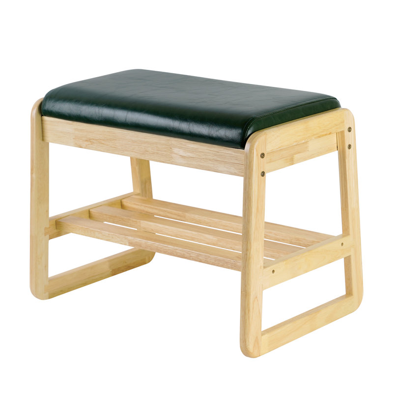 Banc de rangement en similicuir, Naturel, Vert