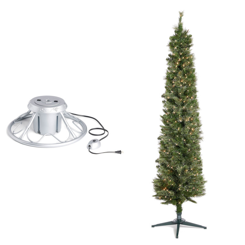 Home Heritage Rotating Tree Stand Base w/Stanley Skinny Pencil Christmas Tree, 7'