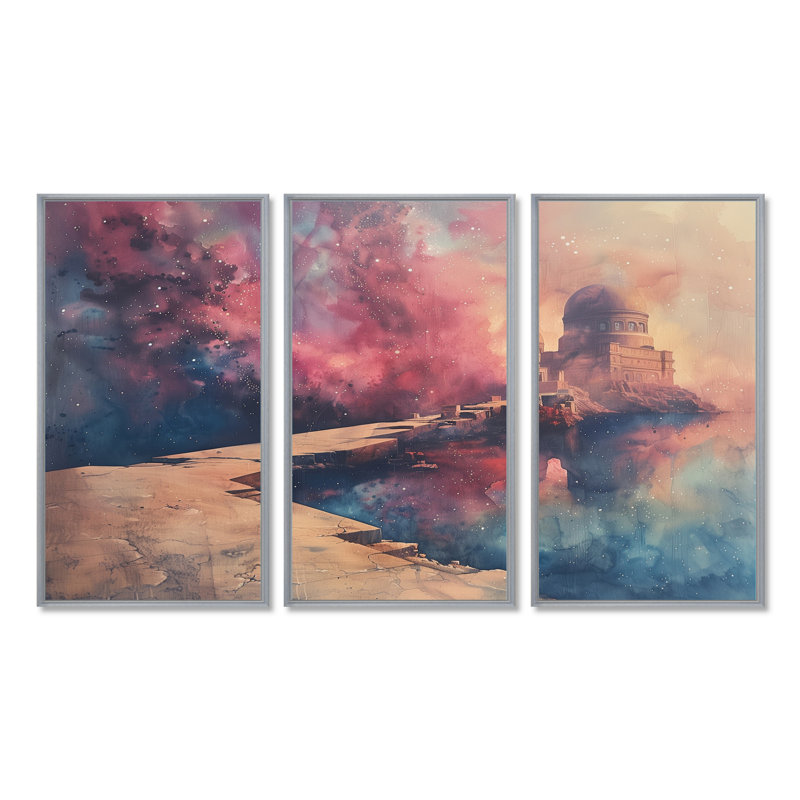 Rose, bleu, été, astral, observatoires I - ensemble d'art mural, H 28 po x l 36 po x P 1 po