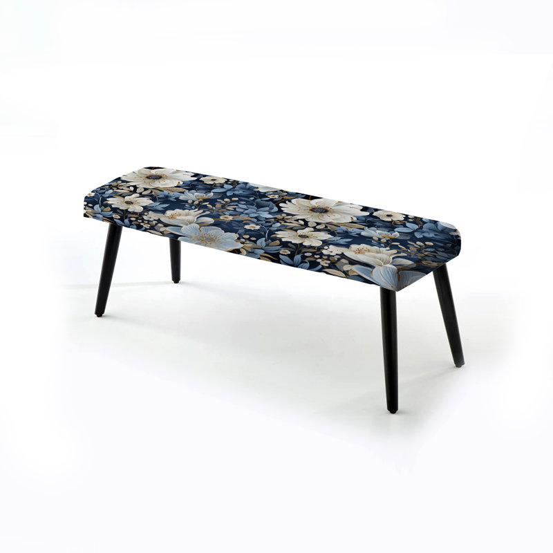 Motif floral bleu charme rustique bleu - Banc rembourré floral noir