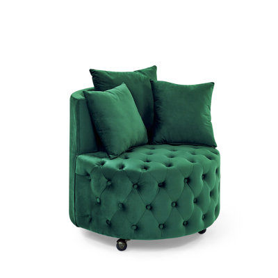 Velvet Swivel Chair, Button , 3 Pillows, Movable Wheels, Makes Living Room More Comfortable Upholstered Chair In , Wheels For Office