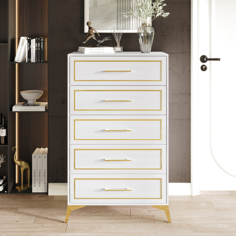 Commode 5 tiroirs Baccus, Blanc