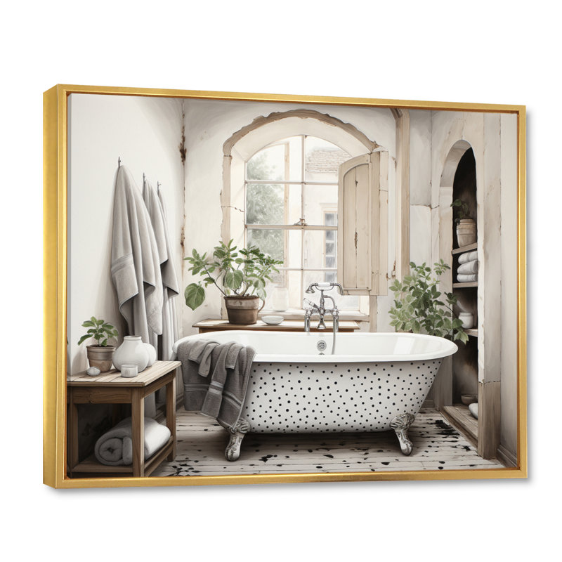 Impression sur toile Minimalisme Bath Of Serenity II - Laundry, H 30 po x l 40 po x P 1,5 po, Cadre flottant doré