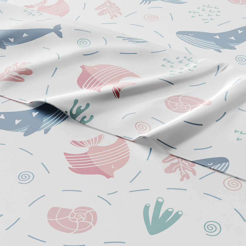 Kids Sheet Set, Soft Microfiber Bedding, Cozy & Breathable, Wrinkle Free Easy Care Bed Sheets, Fish White Pink