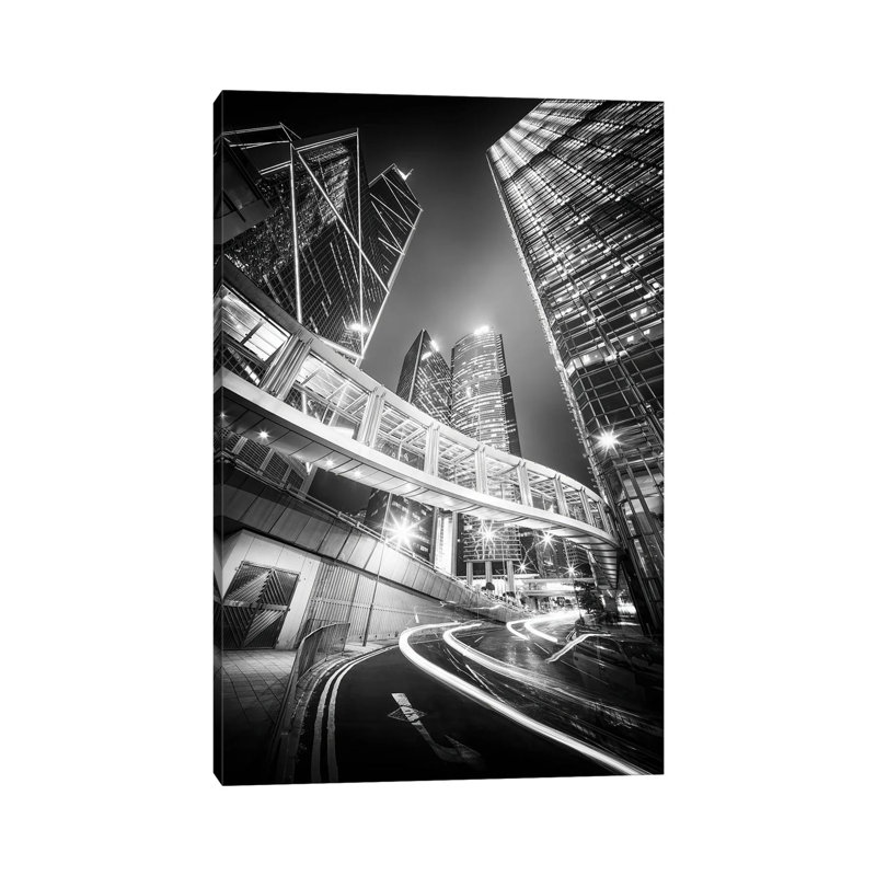 Hong Kong Central In Black And White by Jan Becke - Wrapped Canvas Print, 66.04 cm H x 45.72 cm W