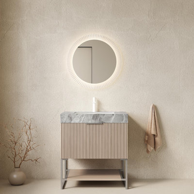 30" Bathroom vanity unit with sintered stone top and ceramic basin