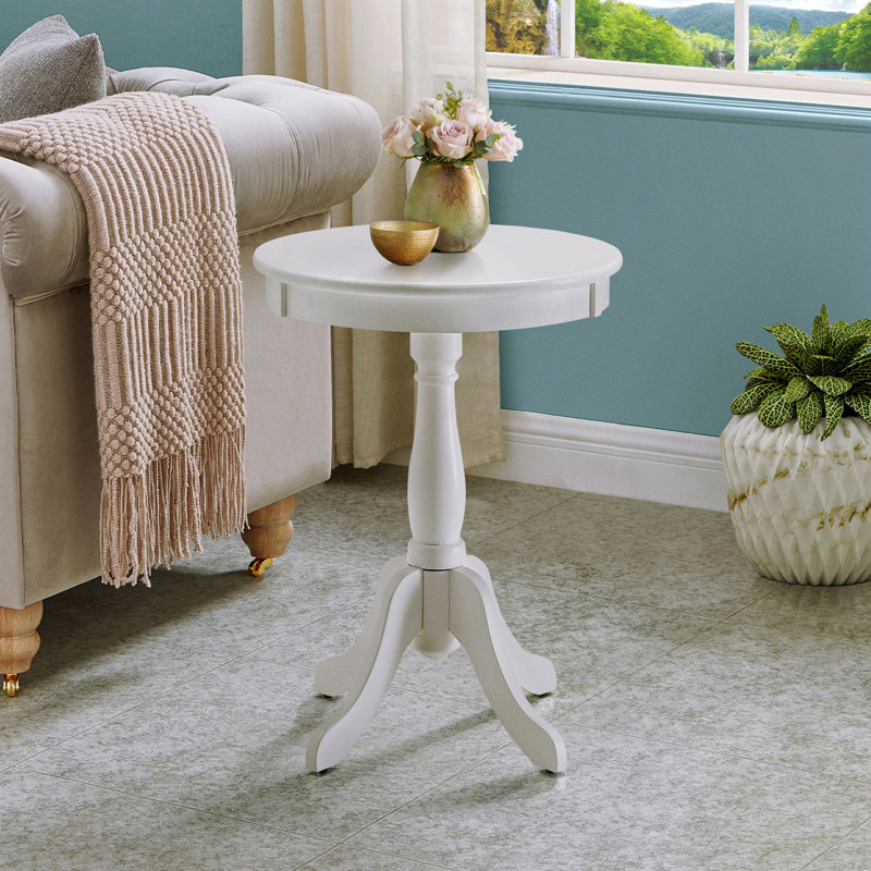 White Side Table With Turned Pedestal