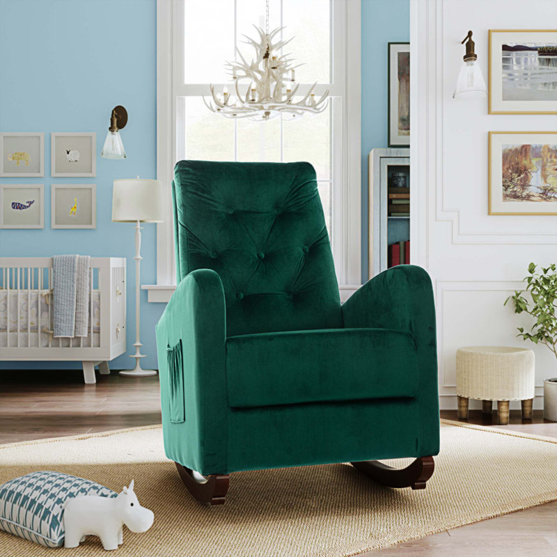 Fauteuil berçant à haut dossier Chrisann, Velours vert