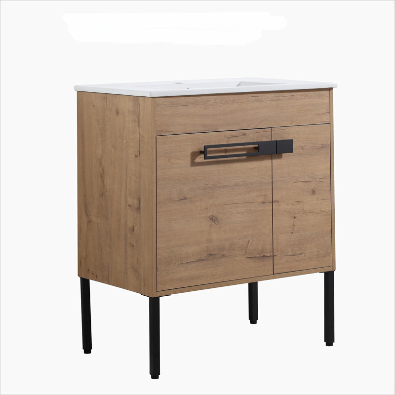 Meuble-lavabo de 30 po, meuble-lavabo autoportant ou flottant en option, Imitation chêne