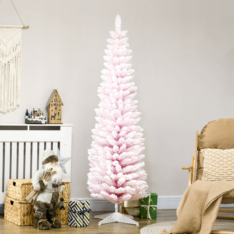  Arbre de Noël artificiel, arbre de Noël mince avec branches réalistes et base en plastique pour la décoration intérieure, 6'