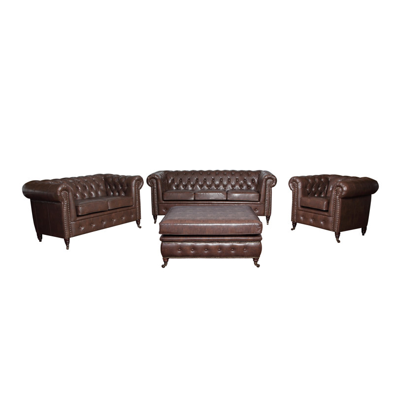 Batch 75cm Wide Faux Leather Tufted Square Solid Colour Cocktail Ottoman