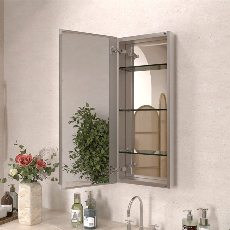 Armoire à pharmacie sans cadre 36 H x 15 avec porte miroir pour rangement encastré ou mural, H 36 po x l 15 po x P 4,5 po