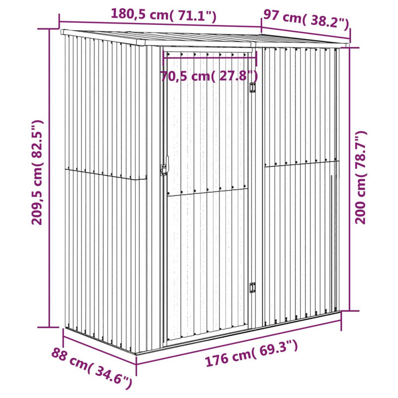 vidaXL Garden Shed Anthracite 71.1"x38.2"x82.5" Galvanized Steel, Anthracite