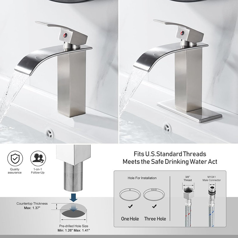 Single Handle Bathroom Vanity Sink Faucet With Metal Pop-Up Drain, Brushed Nickel Finish