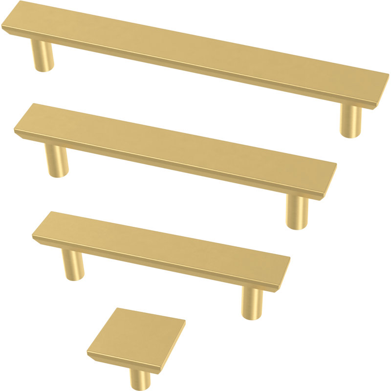 Simple Chamfered 1.122" Length Square Knob Multipack, Brushed Brass