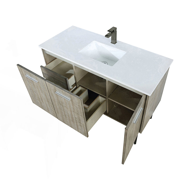 48 po X P 20 po Ensemble de meuble-lavabo D avec comptoir en quartz blanc et robinet en métal, Métal industriel