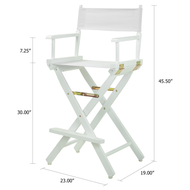 30" Folding Director Chair with Canvas, White, White