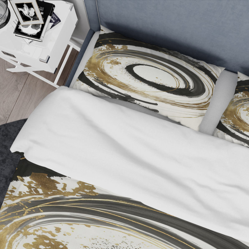 Black and Gold Curves IV - Ensemble de housse de couette en spirale moderne - Polyester en microfibre