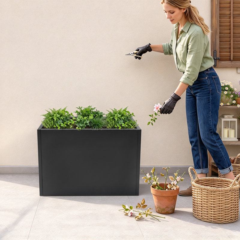 Boîte à fleurs en métal avec tablette amovible pour patio extérieur
