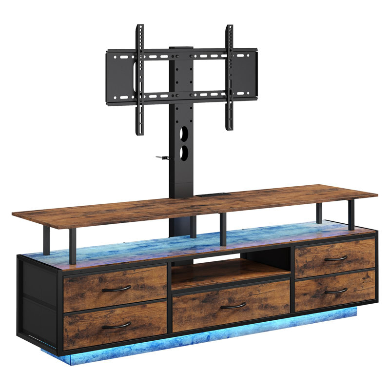 Led Tv Stand With Mount For 45/55/65/70 Inch Tvs, Tv Stand With Power Outlets And Storage, Brown