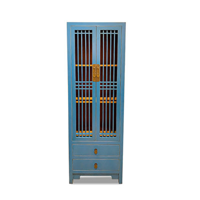 Slatted Doors Tall Cabinet -Blue