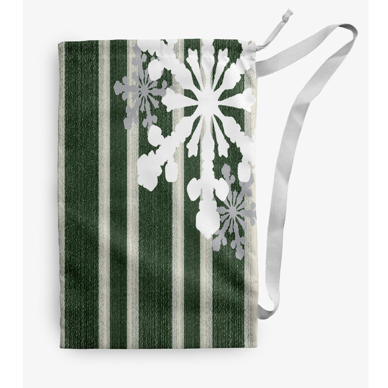 Sac à linge d'hiver Snow Flake on Stripes, Petit (H 29 po x l 18 po), Vert