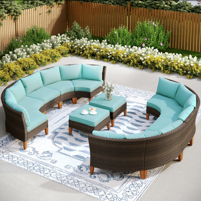 Ensemble de mobilier d'extérieur en rotin avec coussins 12 pièces Shutesbury
