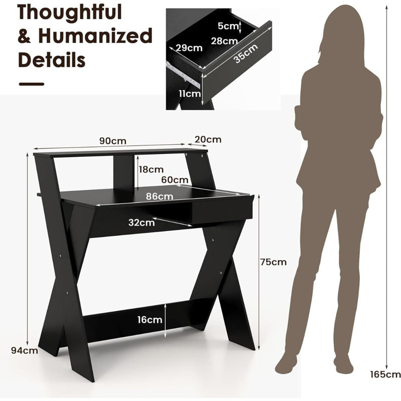 86Cm W Rectangular Computer Desk, Black