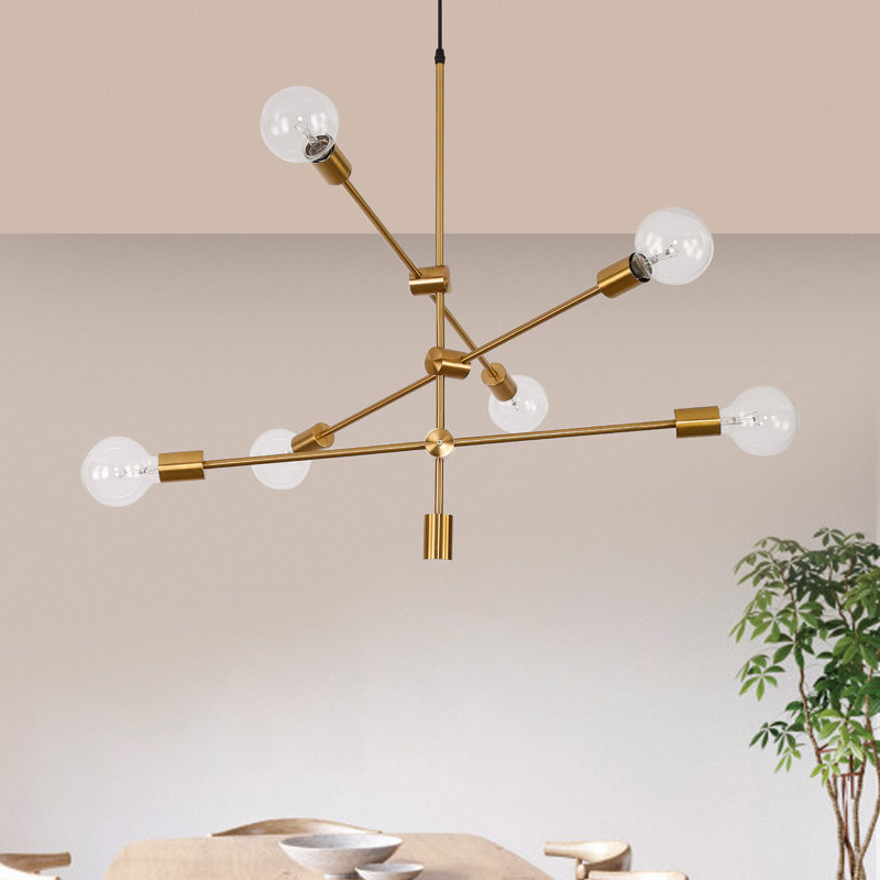 Lustre spoutnik 6 lumières doré