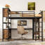 Lit mezzanine en métal grand format Loftura avec bureau en L, garde-robe intégré et tablettes de rangement-1074535768