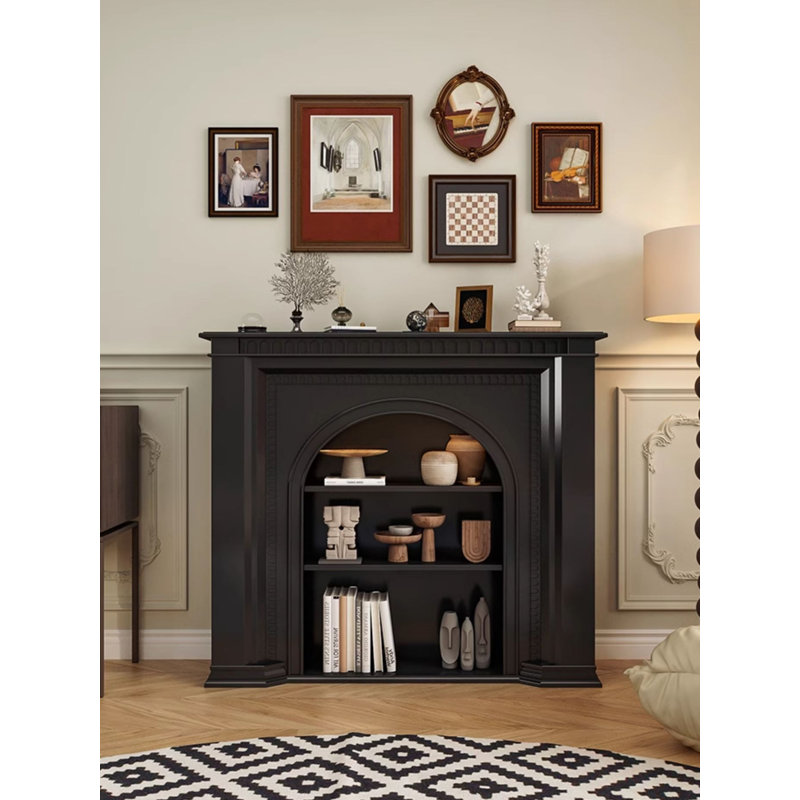 Armoire de rangement décorative française de style rétro, H 39,37 po x l 39,37 po x P 12,60 po, Noir