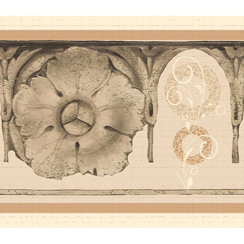 Bordure de papier peint pelez et collez Winger - beige abstrait, fleur sépia, bordure murale de volutes, rétro, 15 pi X 7 po, auto-adhésif