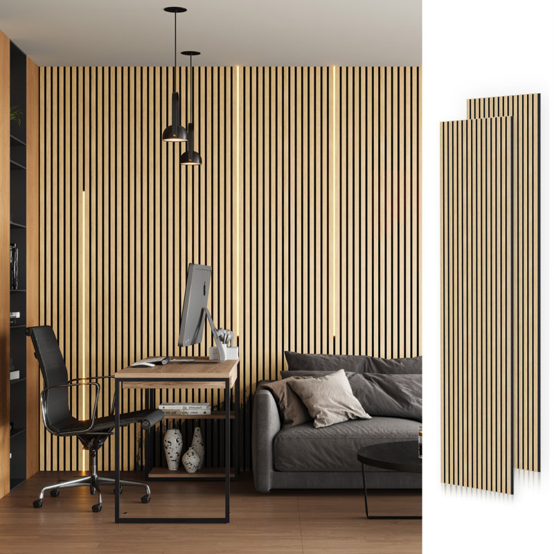  2pc x 94.5" x 24" 3D Acoustic/Sound proof Wood Slat Wall Panels,White Oak Sound Absorbing Panels for Ceiling and Wall(2 Piece/31.5 sq. ft.)
