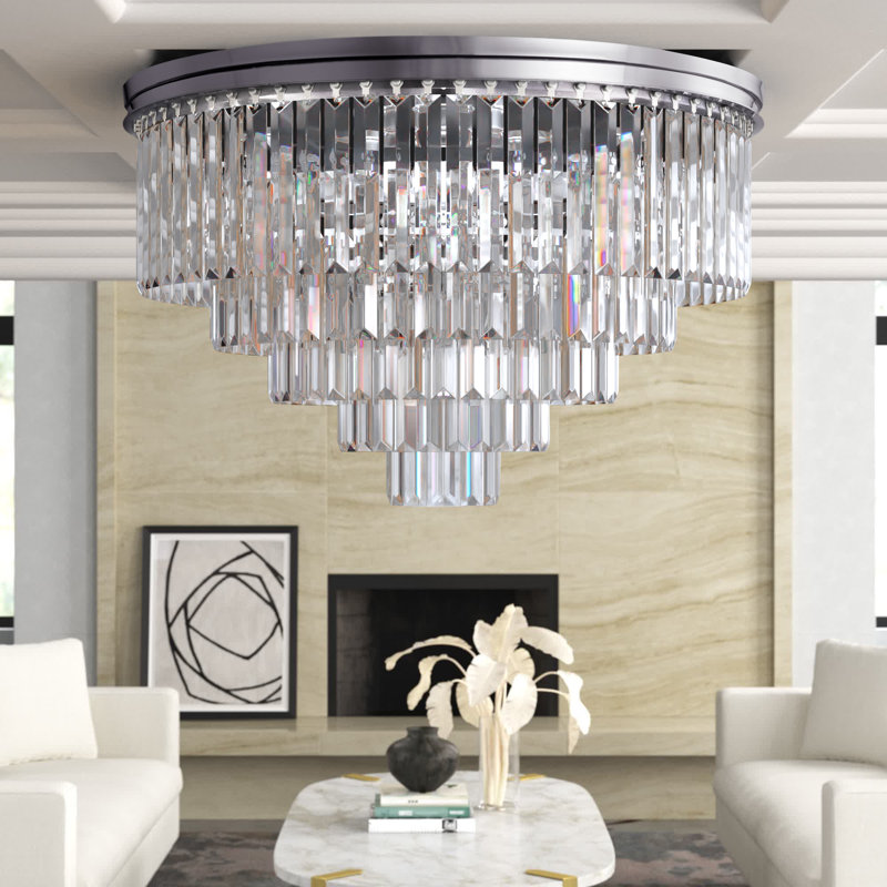 Yazmin Crystal Flush Mount, Clear, Polished Nickel