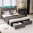 Upholstered LED Bed Frame With Storage Headboard Charging Station 2 Drawers Gray-1968671384