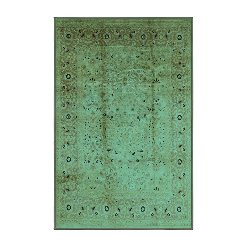 Tapis oriental en laine / polyester tissé à la machine en turquoise / brun, Rectangle 2 pi x 3 pi