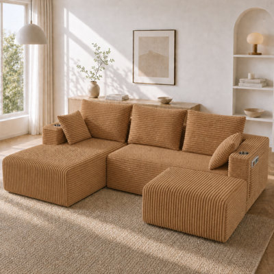 Mojolion 95" U-Shaped Modular Sectional Sofa with Chaise & Ottoman, Boneless Couches with 2 Cup Holders & storage pocket, Oversized Left Facing Chaise, Deep Seat, Back Support