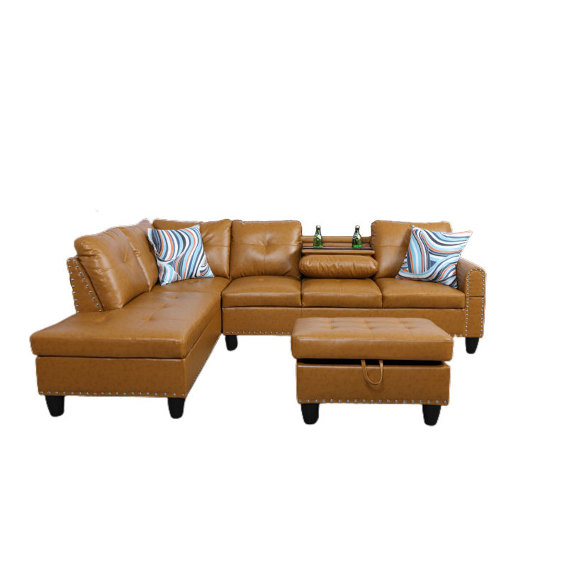 Adebisi Upholstered Sectional, Left Hand Facing, Ginger Faux Leather