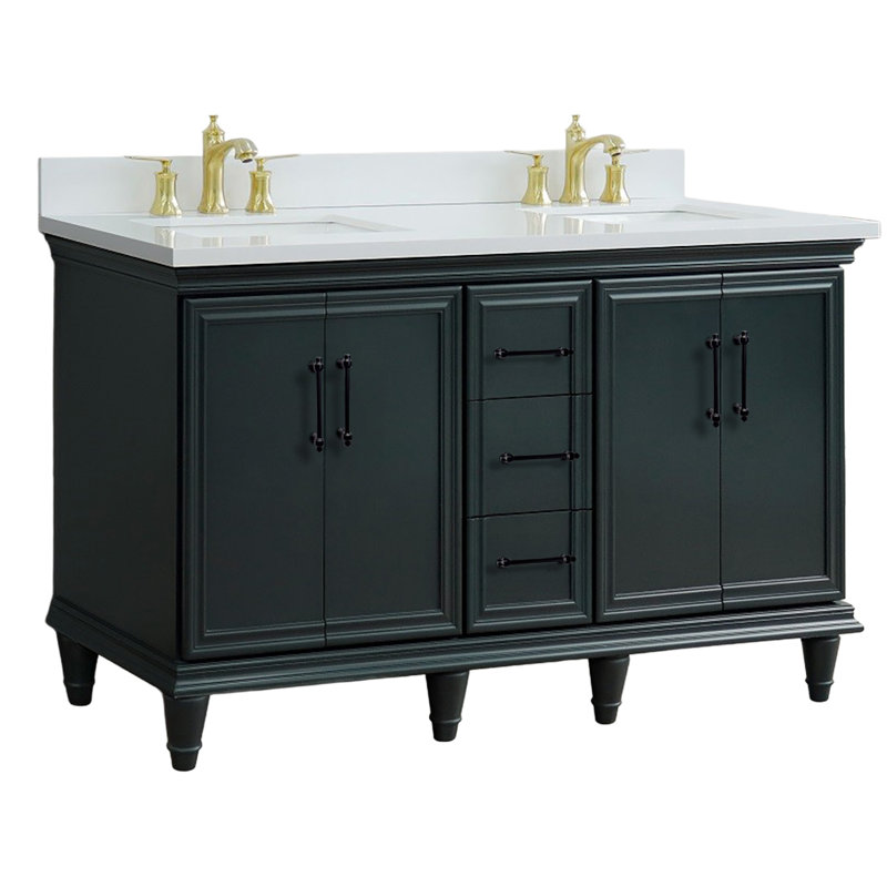 Meuble-lavabo double 61 po en marbre de Carrare et rectangulaire, Quartz blanc