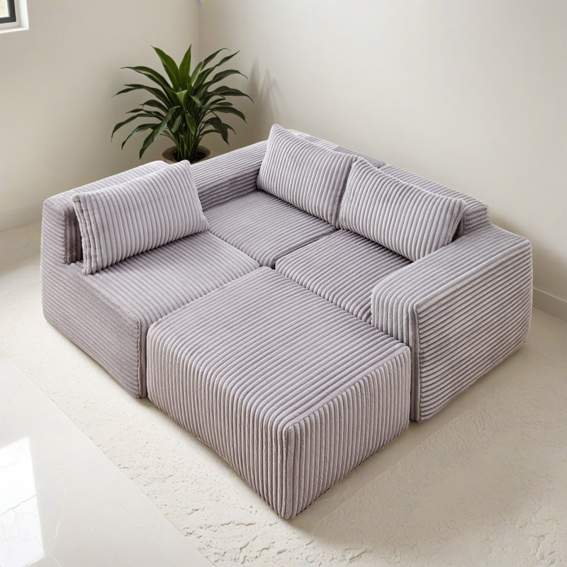 Canapé-lit modulaire 4 pièces pour salon, Polyester gris clair