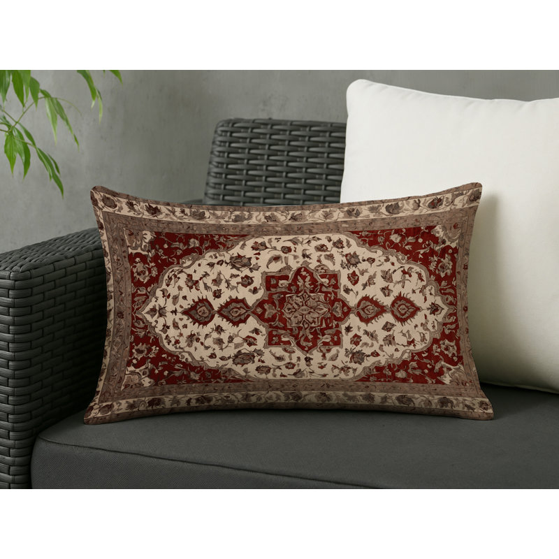 Coussin décoratif intérieur et extérieur Modern, Brun / rouge oriental, Rectangle H 20 po x l 14 po