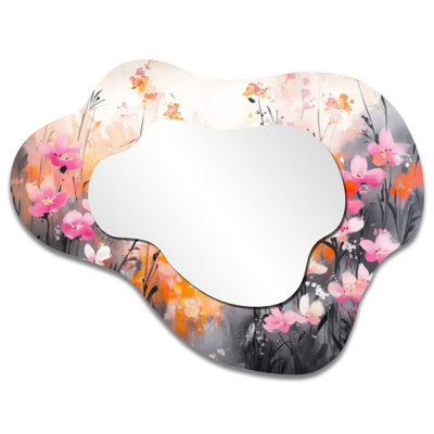 Modern Irregular Wall Mirror – Vibrant Blooms Summer Flowers Field, Metal Print