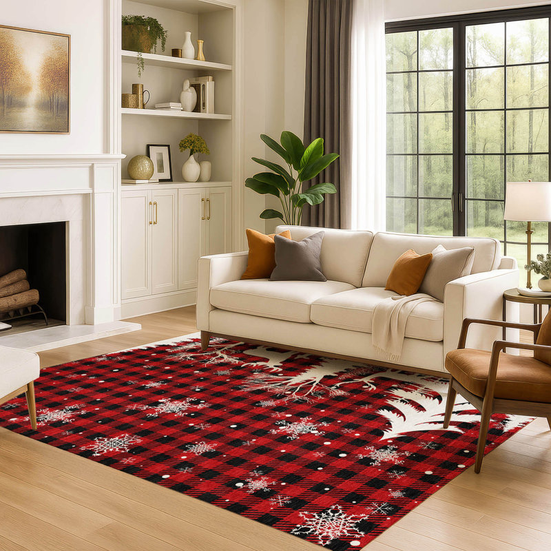 Premium Machine Washable Castillon AMF1824 Winter Forest Holiday Rug, Rectangle 3' x 5'