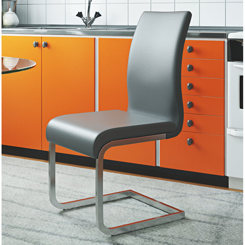 Haugen 18.5'' H Faux Leather Upholstered Side Chair, Taupe Faux Leather, Chrome, 1