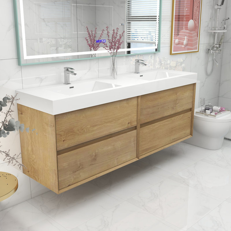 70.8'' Double Bathroom Vanity with Acrylic Top, Dark Oak
