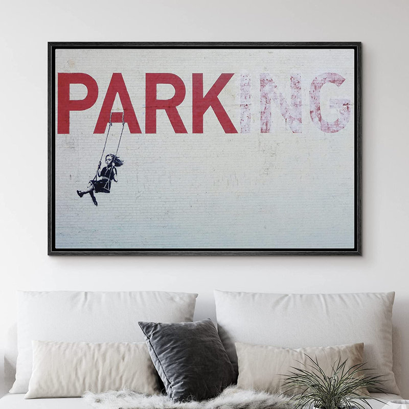 «Banksy Girl In Swing On Park Sign Graffiti», impression sur toile, Noir, L 16 po x H 24 po