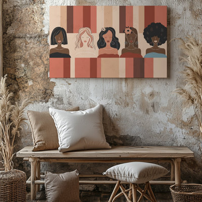Reproduction d'art sur toile, "Illustration abstraite vibrante" mettant en vedette quatre personnages féminins divers